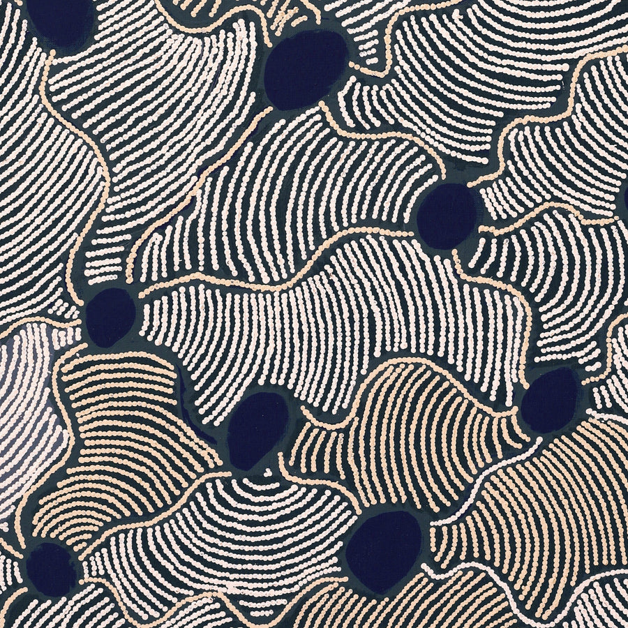 Aboriginal Artwork by Leonie Napaltjarri Kamutu, Papa Tjukurrpa (Dog Dreaming), 136x76cm