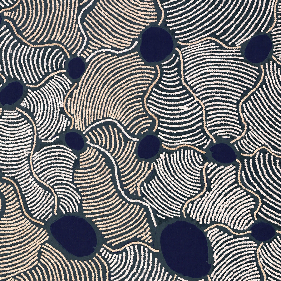 Aboriginal Artwork by Leonie Napaltjarri Kamutu, Papa Tjukurrpa (Dog Dreaming), 136x76cm