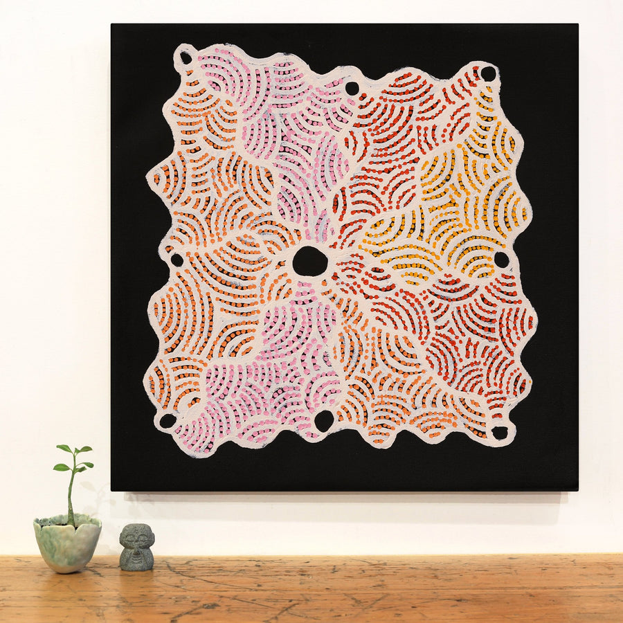 Aboriginal Artwork by Leonie Napaltjarri Kamutu, Papa Tjukurrpa (Dog Dreaming), 60x60cm