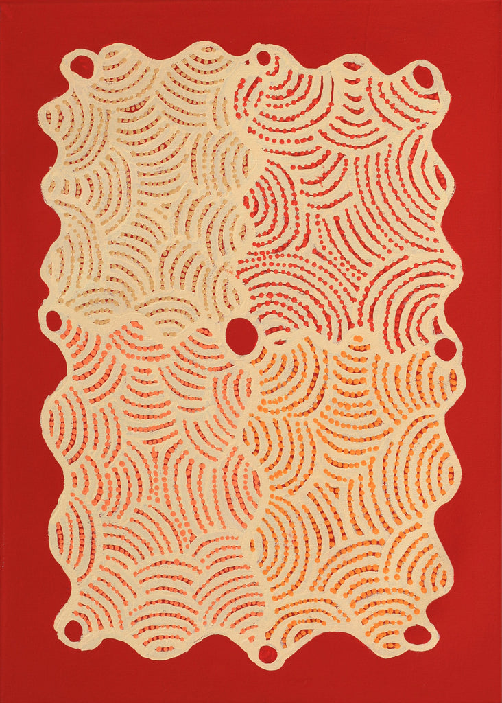 Aboriginal Artwork by Leonie Napaltjarri Kamutu, Papa Tjukurrpa (Dog Dreaming), 70x50cm