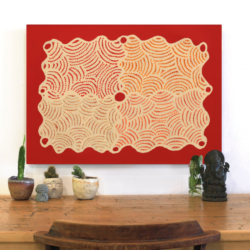 Aboriginal Artwork by Leonie Napaltjarri Kamutu, Papa Tjukurrpa (Dog Dreaming), 70x50cm