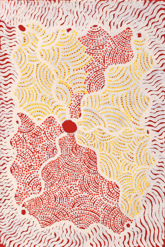 Aboriginal Artwork by Leonie Napaltjarri Kamutu, Papa Tjukurrpa (Dog Dreaming), 75x50cm
