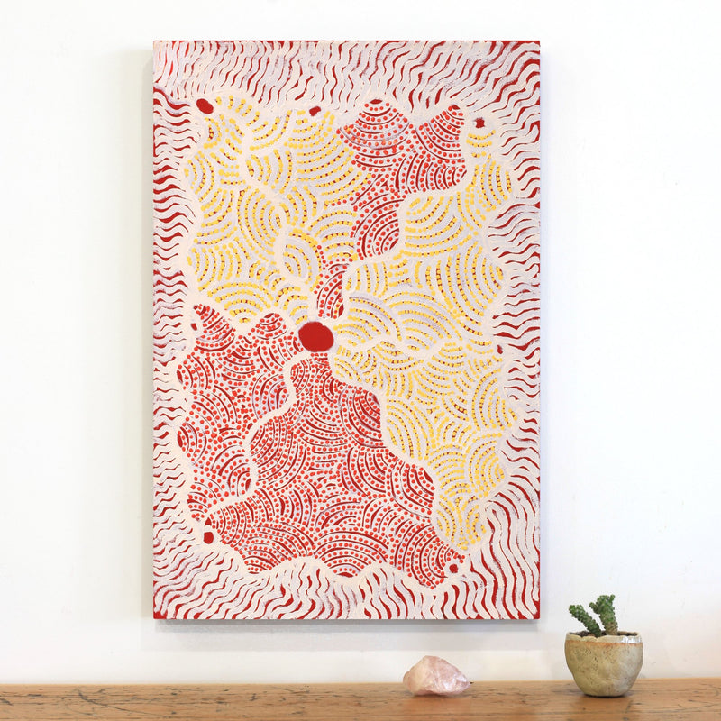 Aboriginal Artwork by Leonie Napaltjarri Kamutu, Papa Tjukurrpa (Dog Dreaming), 75x50cm