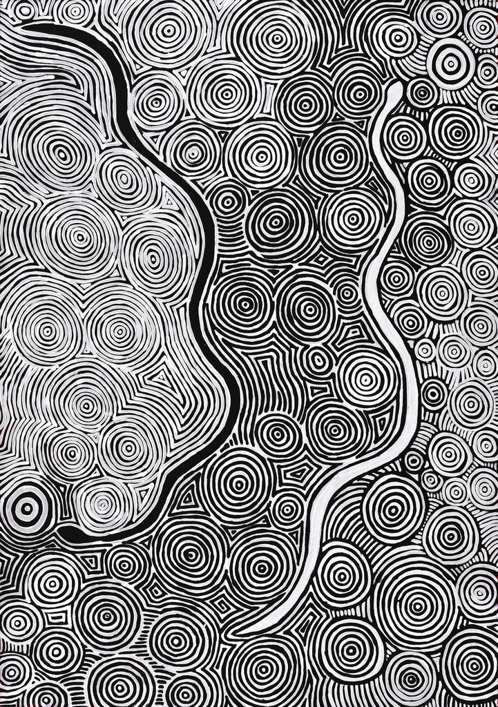Aboriginal Art by Leston Japaljarri Spencer, Warna Jukurrpa (Snake Dreaming), 152x107cm - ART ARK®
