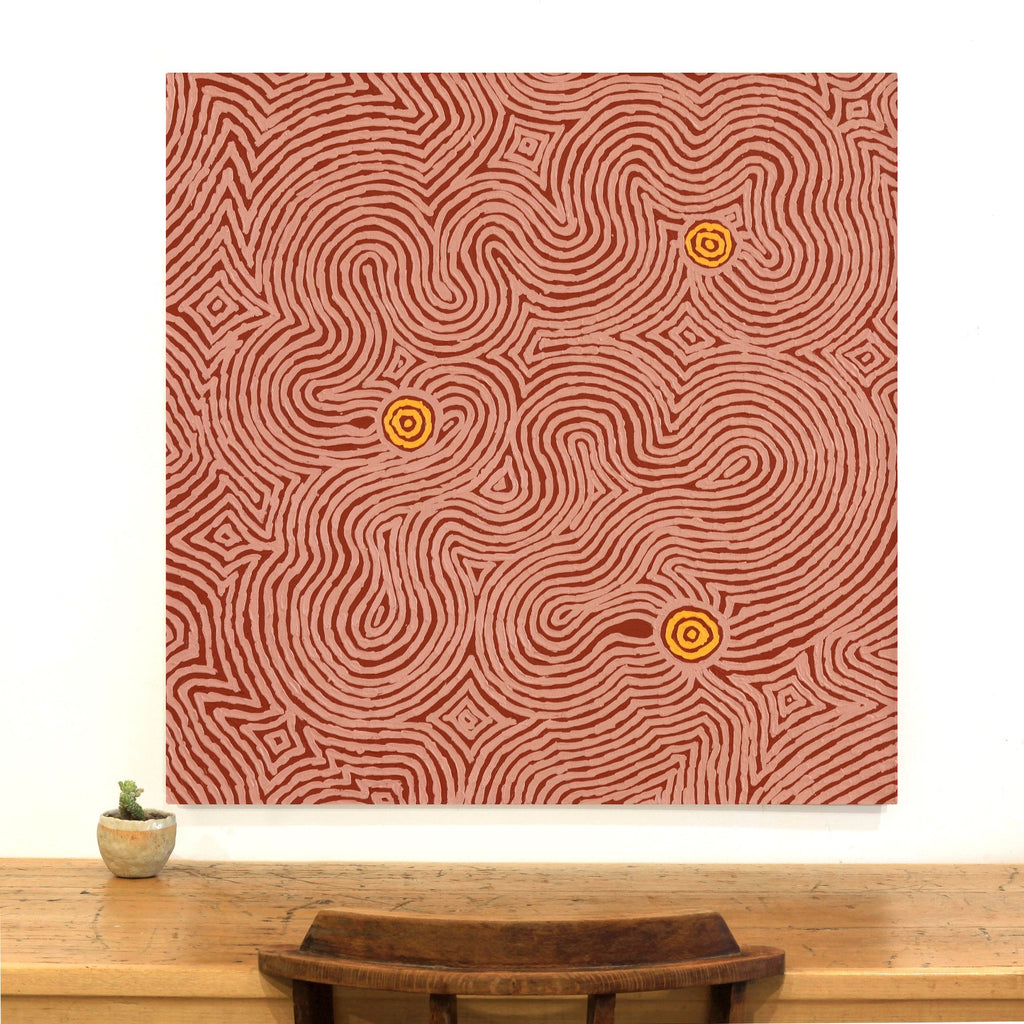 Aboriginal Artwork by Leston Japaljarri Spencer, Warna Jukurrpa (Snake Dreaming), 91x91cm