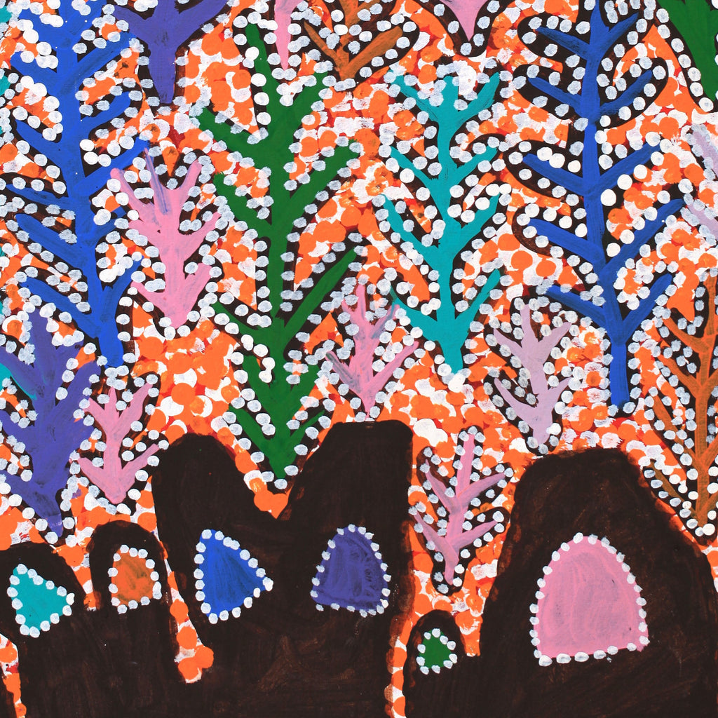 Aboriginal Artwork by Linda Ngitjanka, Puli at Alkipi, 112x71cm