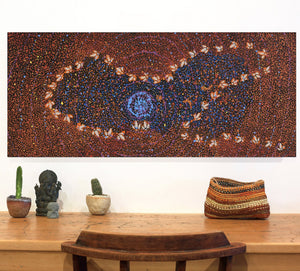 Aboriginal Art by Lloyd Jampijinpa Brown, Yankirri Jukurrpa (Emu Dreaming) - Ngarlikurlangu, 107x46cm - ART ARK®
