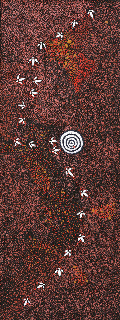 Aboriginal Artwork by Lloyd Jampijinpa Brown, Yankirri Jukurrpa (Emu Dreaming) - Ngarlikurlangu, 122x46cm