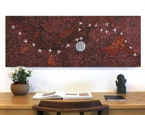 Aboriginal Art by Lloyd Jampijinpa Brown, Yankirri Jukurrpa (Emu Dreaming) - Ngarlikurlangu, 122x46cm - ART ARK®