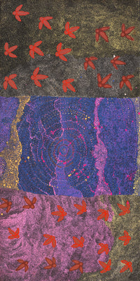 Aboriginal Artwork by Lloyd Jampijinpa Brown, Yankirri Jukurrpa (Emu Dreaming) - Ngarlikurlangu, 122x61cm