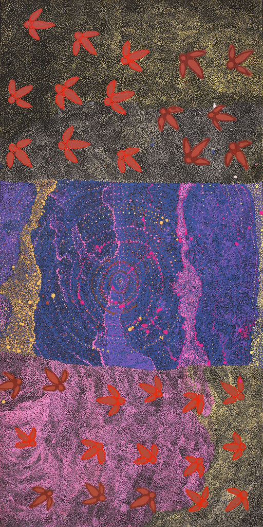 Aboriginal Artwork by Lloyd Jampijinpa Brown, Yankirri Jukurrpa (Emu Dreaming) - Ngarlikurlangu, 122x61cm - ART ARK®