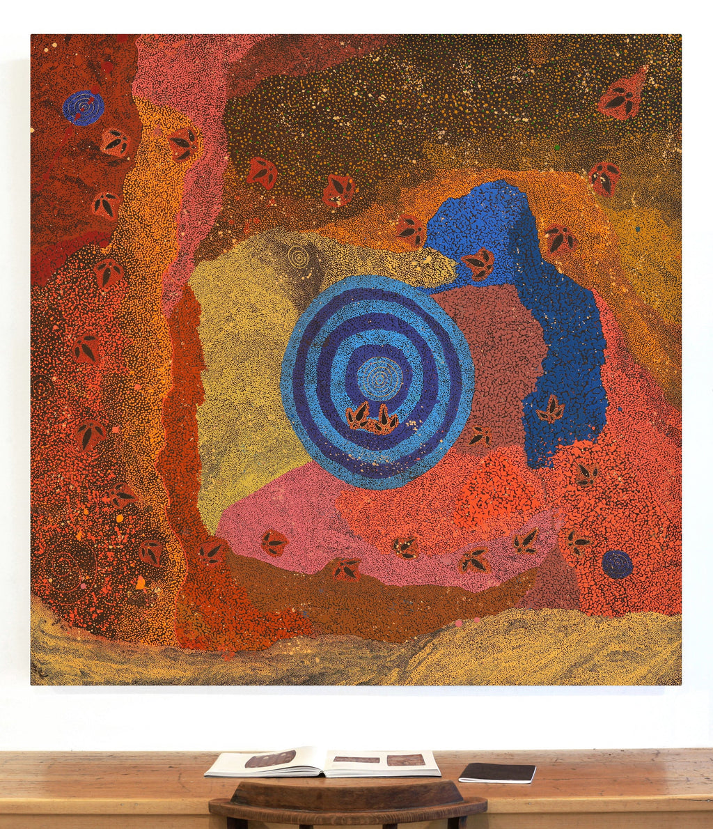 Aboriginal Artwork by Lloyd Jampijinpa Brown, Yankirri Jukurrpa (Emu Dreaming) - Ngarlikurlangu, 152x152cm