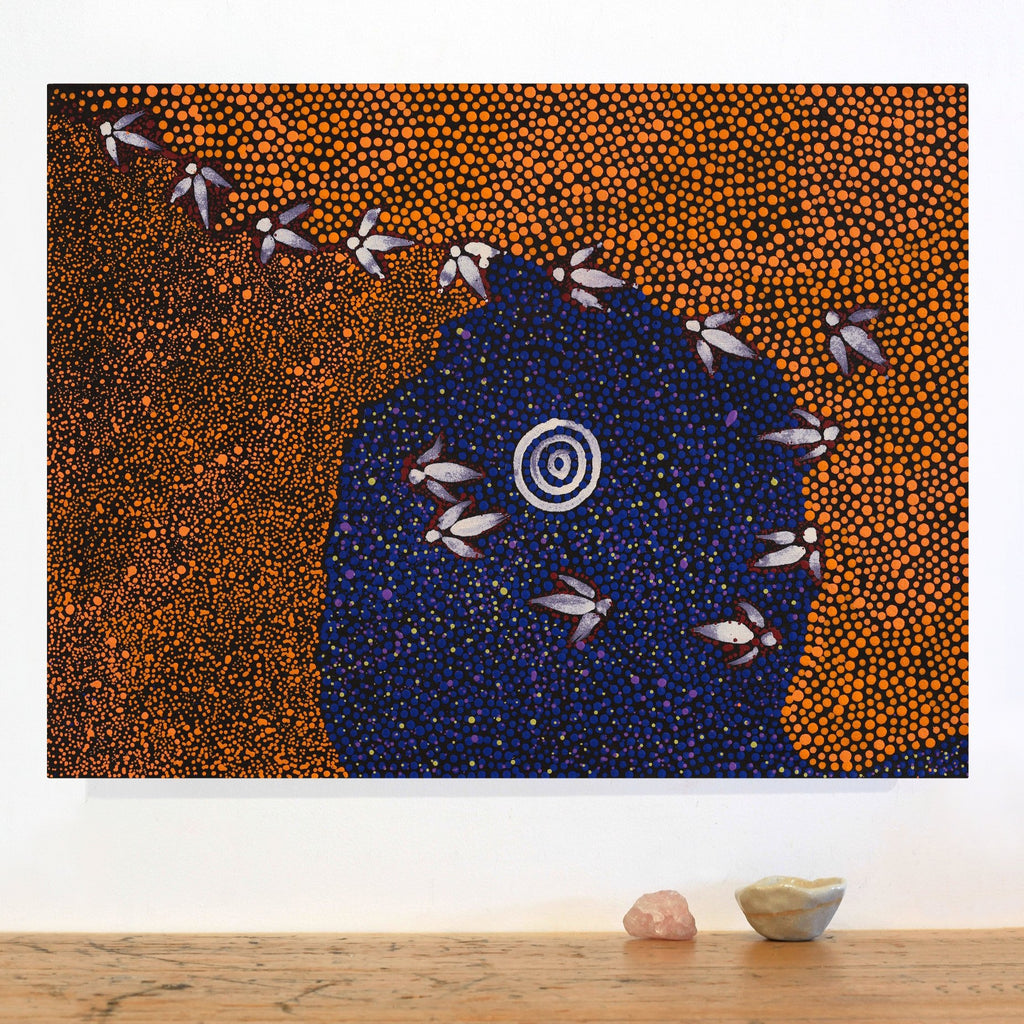 Aboriginal Artwork by Lloyd Jampijinpa Brown, Yankirri Jukurrpa (Emu Dreaming) - Ngarlikurlangu, 61x46cm