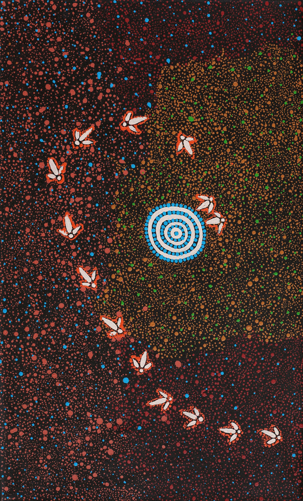 Aboriginal Artwork by Lloyd Jampijinpa Brown, Yankirri Jukurrpa (Emu Dreaming) - Ngarlikurlangu, 76x46cm