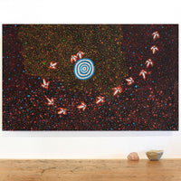 Aboriginal Artwork by Lloyd Jampijinpa Brown, Yankirri Jukurrpa (Emu Dreaming) - Ngarlikurlangu, 76x46cm