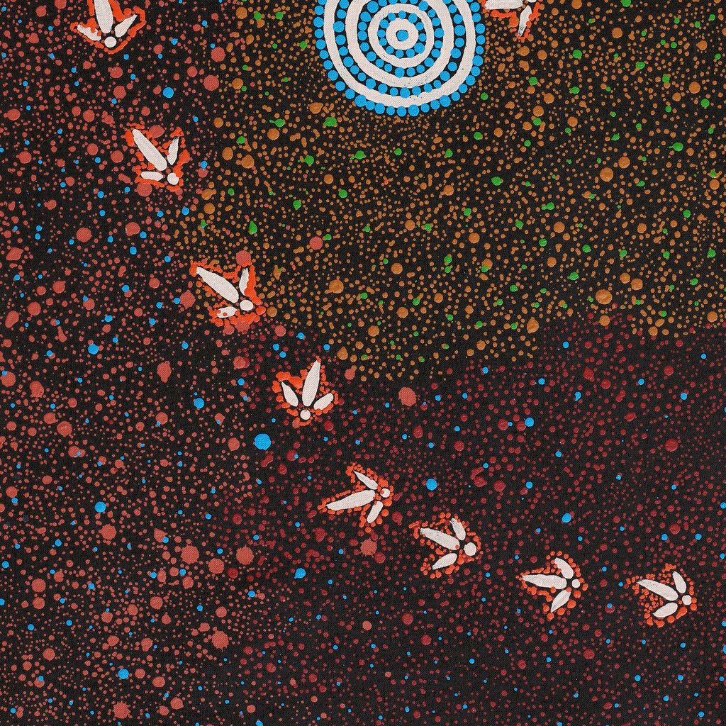 Aboriginal Artwork by Lloyd Jampijinpa Brown, Yankirri Jukurrpa (Emu Dreaming) - Ngarlikurlangu, 76x46cm
