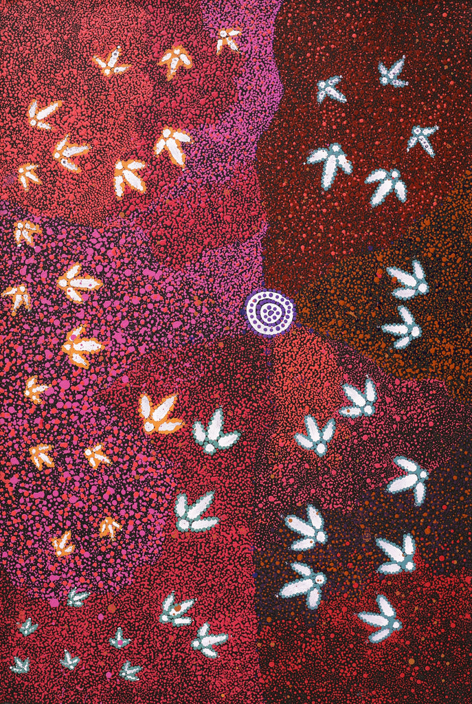 Aboriginal Artwork by Lloyd Jampijinpa Brown, Yankirri Jukurrpa (Emu Dreaming) - Ngarlikurlangu, 91x61cm - ART ARK®