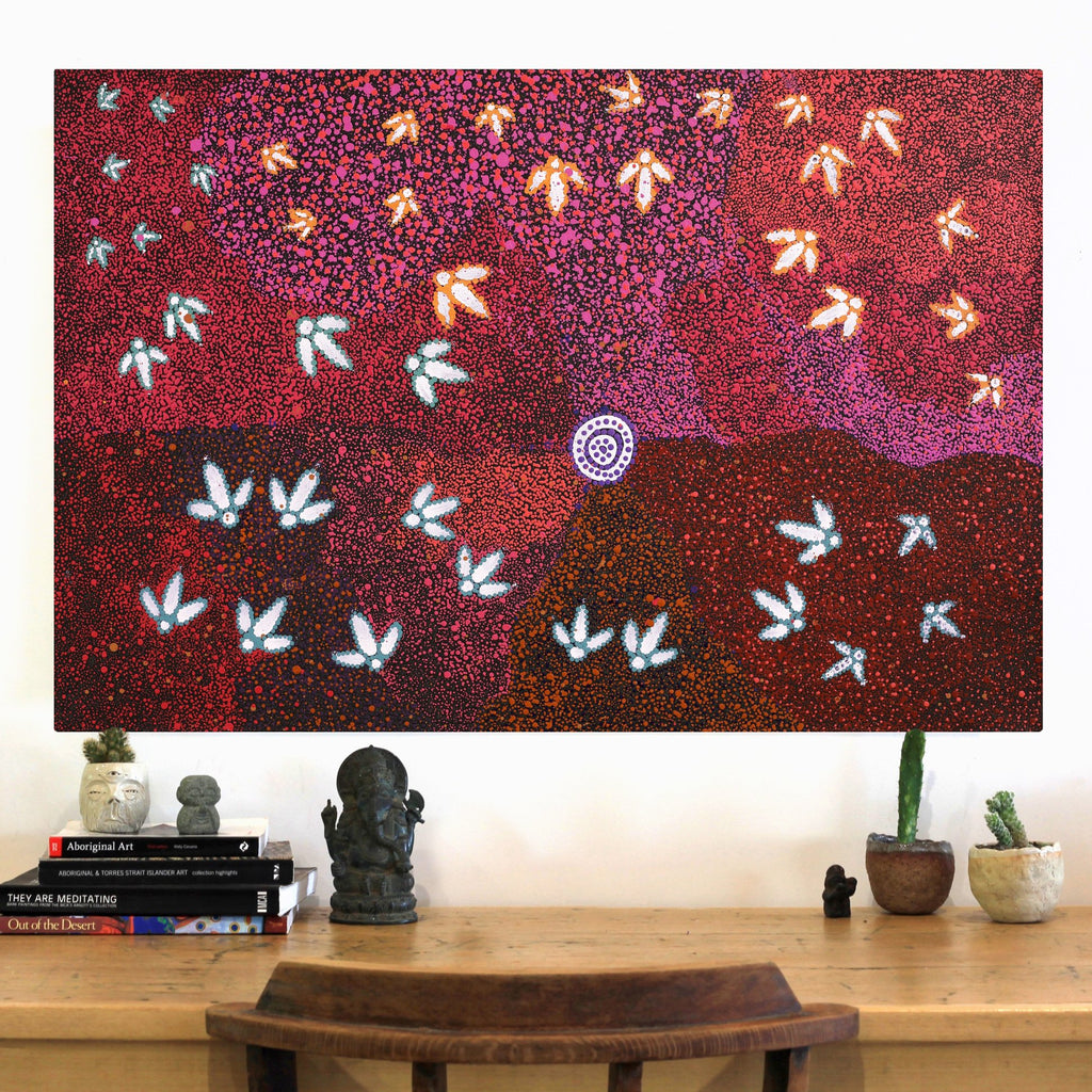 Aboriginal Artwork by Lloyd Jampijinpa Brown, Yankirri Jukurrpa (Emu Dreaming) - Ngarlikurlangu, 91x61cm