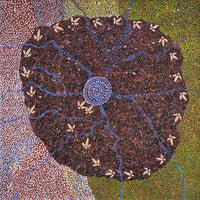 Aboriginal Artwork by Lloyd Jampijinpa Brown, Yankirri Jukurrpa (Emu Dreaming) - Ngarlikurlangu, 91x91cm