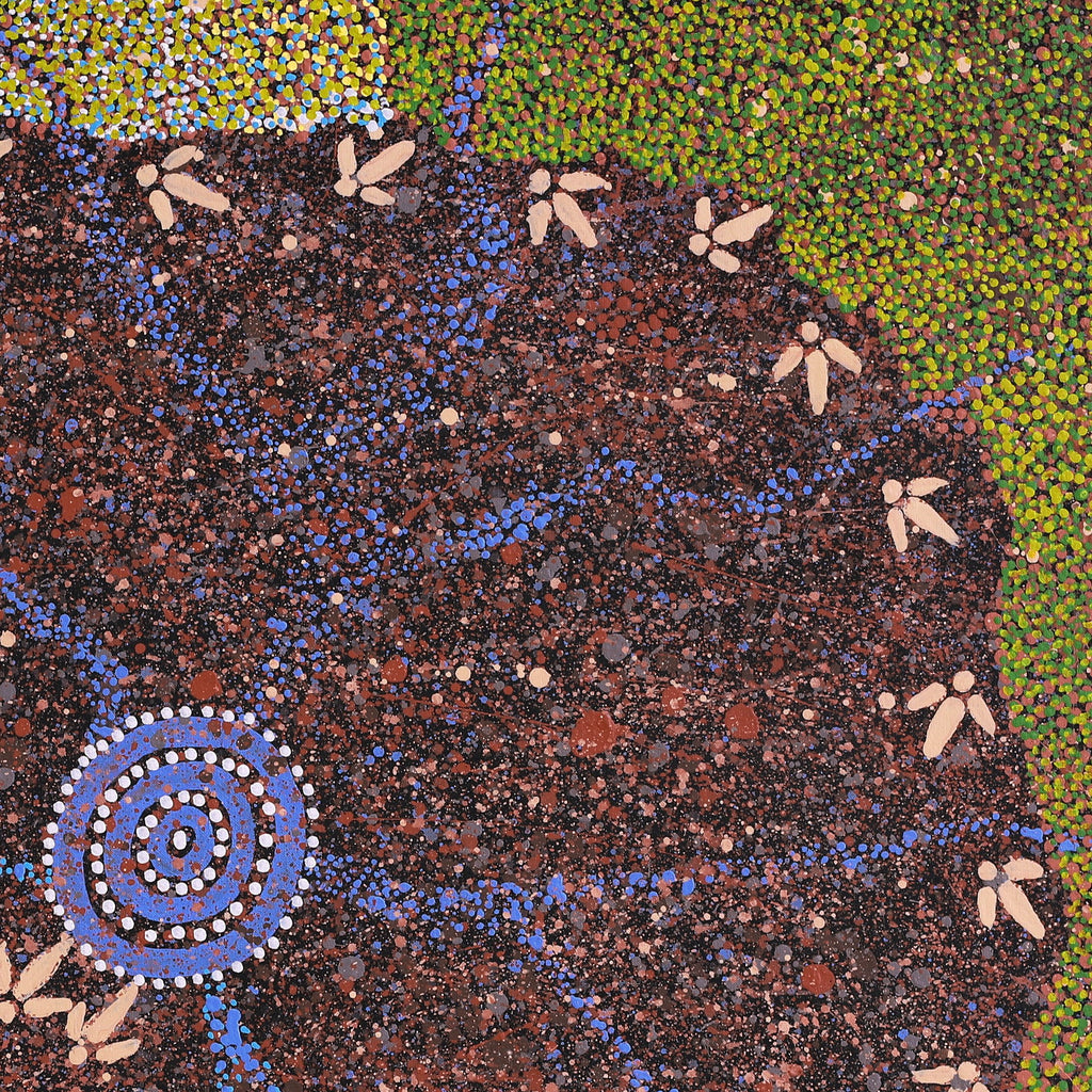 Aboriginal Artwork by Lloyd Jampijinpa Brown, Yankirri Jukurrpa (Emu Dreaming) - Ngarlikurlangu, 91x91cm