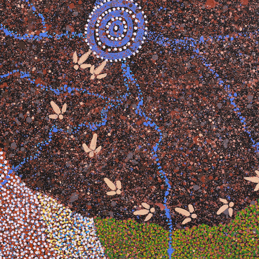 Aboriginal Artwork by Lloyd Jampijinpa Brown, Yankirri Jukurrpa (Emu Dreaming) - Ngarlikurlangu, 91x91cm