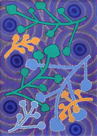 Aboriginal Artwork by Loretta Penhall, Bush flowers and seeds, 70x50cm