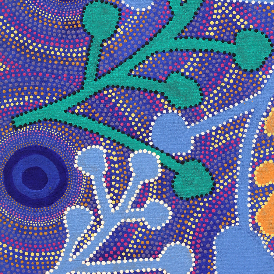 Aboriginal Artwork by Loretta Penhall, Bush flowers and seeds, 70x50cm