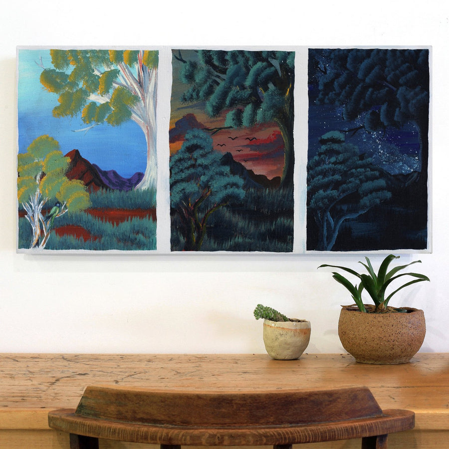 Aboriginal Artwork by Loretta Penhall, Haasts Bluff landscape, 80x40cm