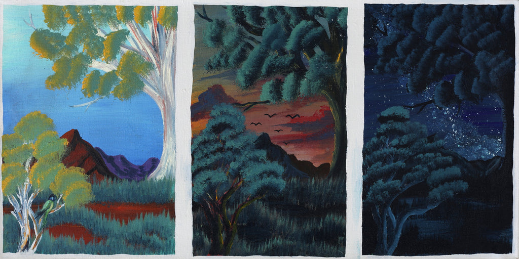 Aboriginal Artwork by Loretta Penhall, Haasts Bluff landscape, 80x40cm