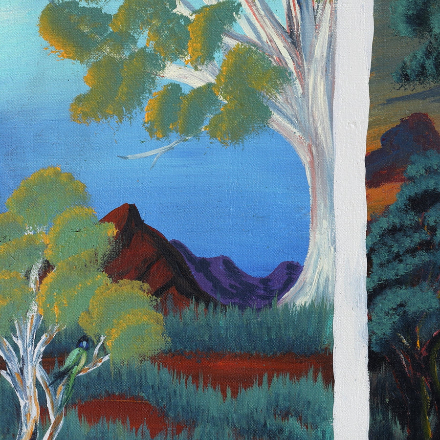 Aboriginal Artwork by Loretta Penhall, Haasts Bluff landscape, 80x40cm