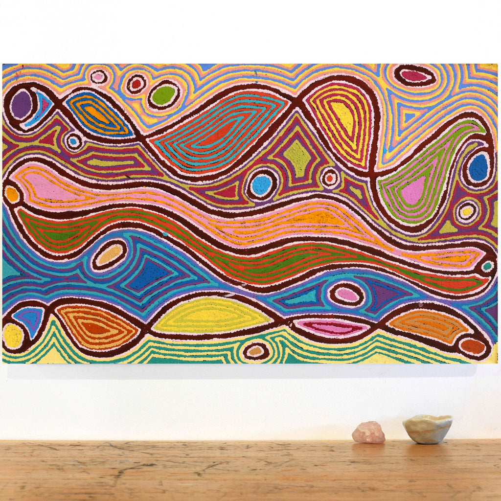 Aboriginal Artwork by Louise Napangardi Watson, Mina Mina Jukurrpa, 76x46cm