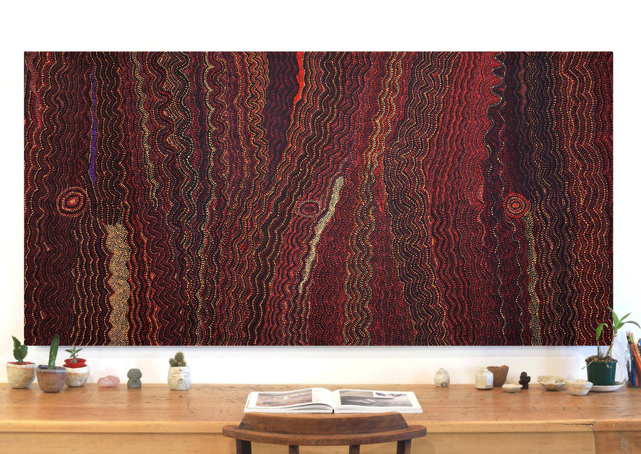 Aboriginal Artwork by Margaret Napangardi Lewis, Mina Mina Dreaming - Ngalyipi, 183x91cm