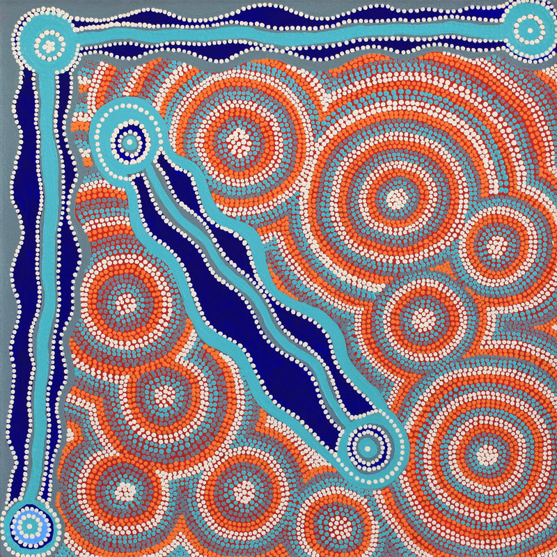 Aboriginal Artwork by Margy Williams-Cooper, Minyma Kutjara - Two Sisters, 60x60cm