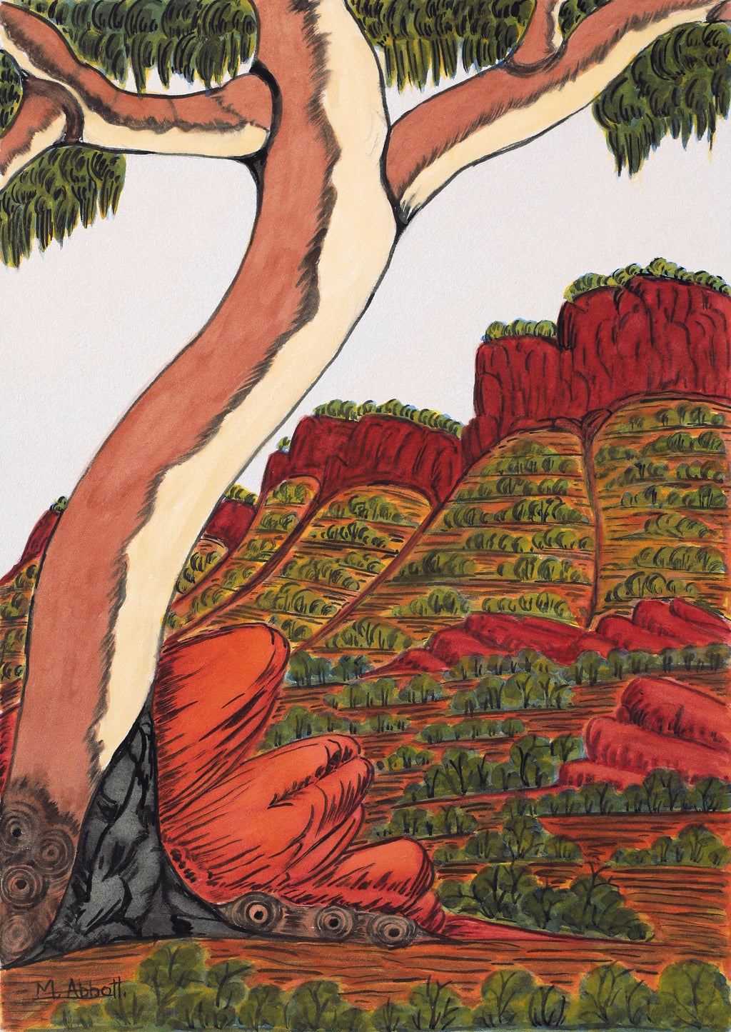 Aboriginal Artwork by Marie Abbott, Near Boggy Hole, 36x25.5cm
