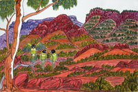 Aboriginal Artwork by Marie Abbott, Ringneck Parrots at Finke National Park, 54.5x36.5cm