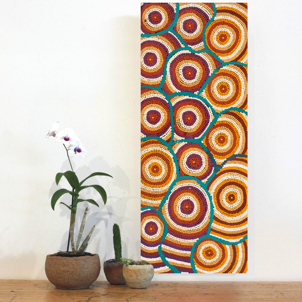 Aboriginal Artwork by Marita Napanangka Marshall, Yuparli Jukurrpa (Bush Banana Dreaming), 76x30cm