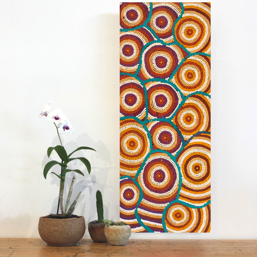 Aboriginal Artwork by Marita Napanangka Marshall, Yuparli Jukurrpa (Bush Banana Dreaming), 76x30cm