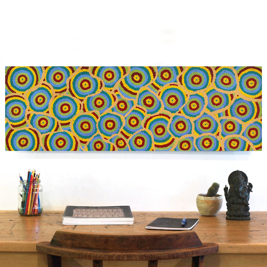 Aboriginal Artwork by Marita Napanangka Marshall, Yuparli Jukurrpa (Bush Banana Dreaming), 91x30cm