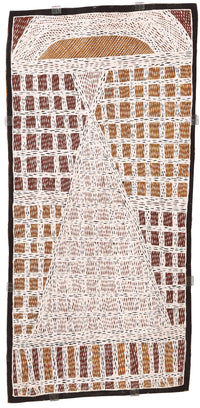 Aboriginal Artwork by Marrnyula Munuŋgurr Watjumi, Ganybu, 75x37cm Bark