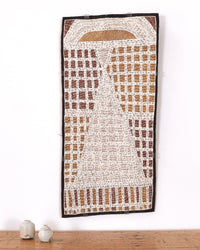 Aboriginal Artwork by Marrnyula Munuŋgurr Watjumi, Ganybu, 75x37cm Bark