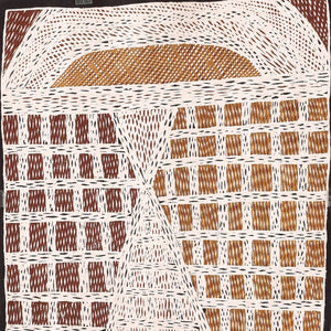 Aboriginal Artwork by Marrnyula Munuŋgurr Watjumi, Ganybu, 75x37cm Bark - ART ARK®
