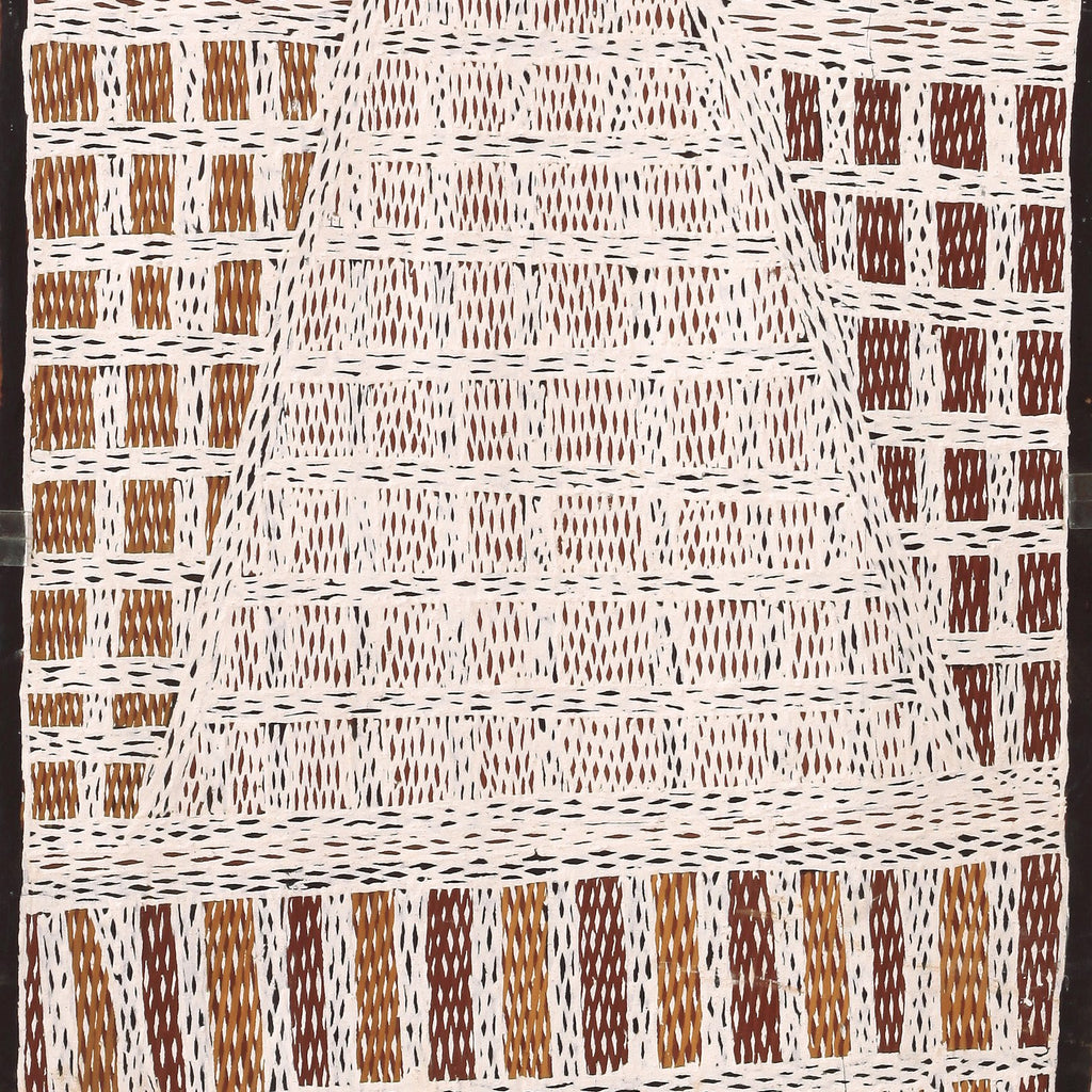 Aboriginal Artwork by Marrnyula Munuŋgurr Watjumi, Ganybu, 75x37cm Bark