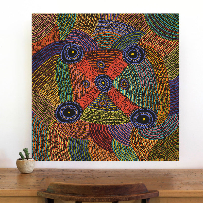 Aboriginal Artwork by Megan Nampijinpa Kantamarra, Marapinti Dreaming, 76x76cm