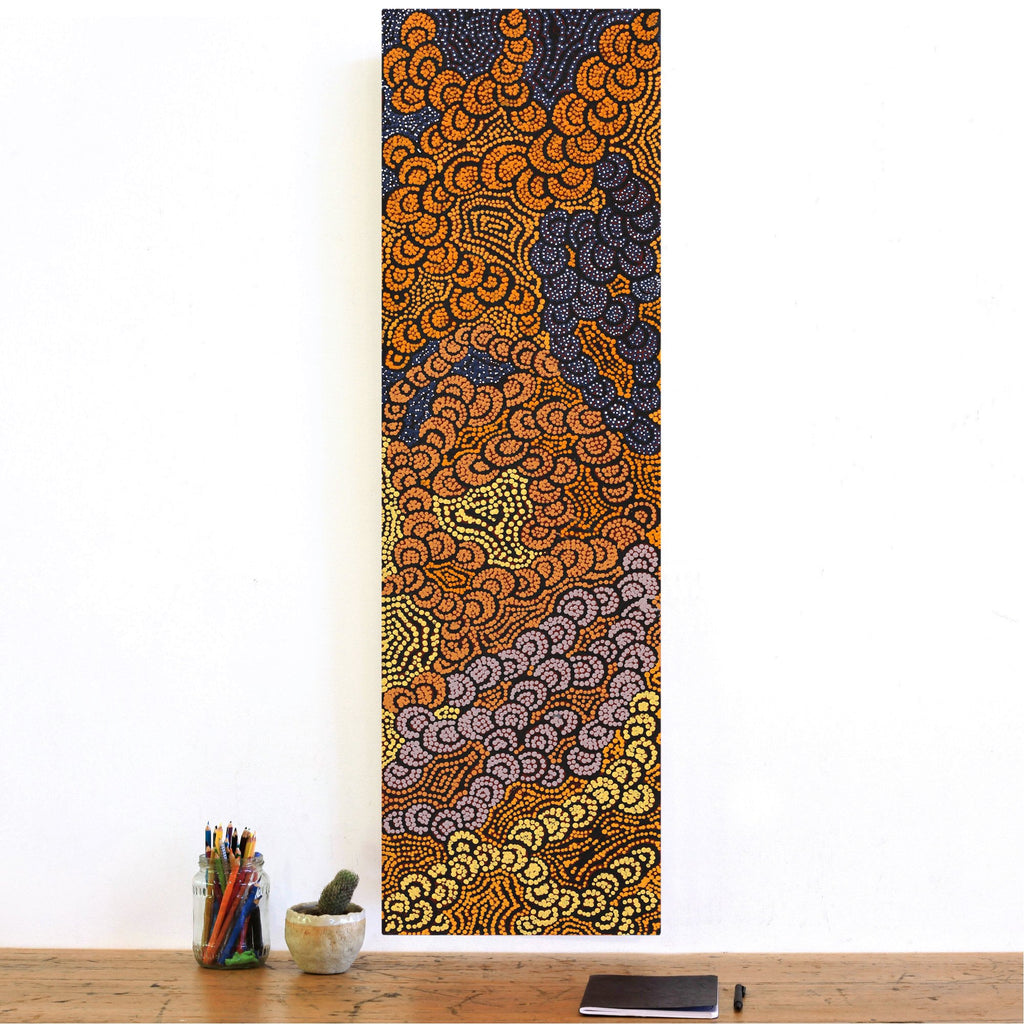 Aboriginal Artwork by Melinda Napurrurla Wilson, Lukarrara Jukurrpa, 107x30cm