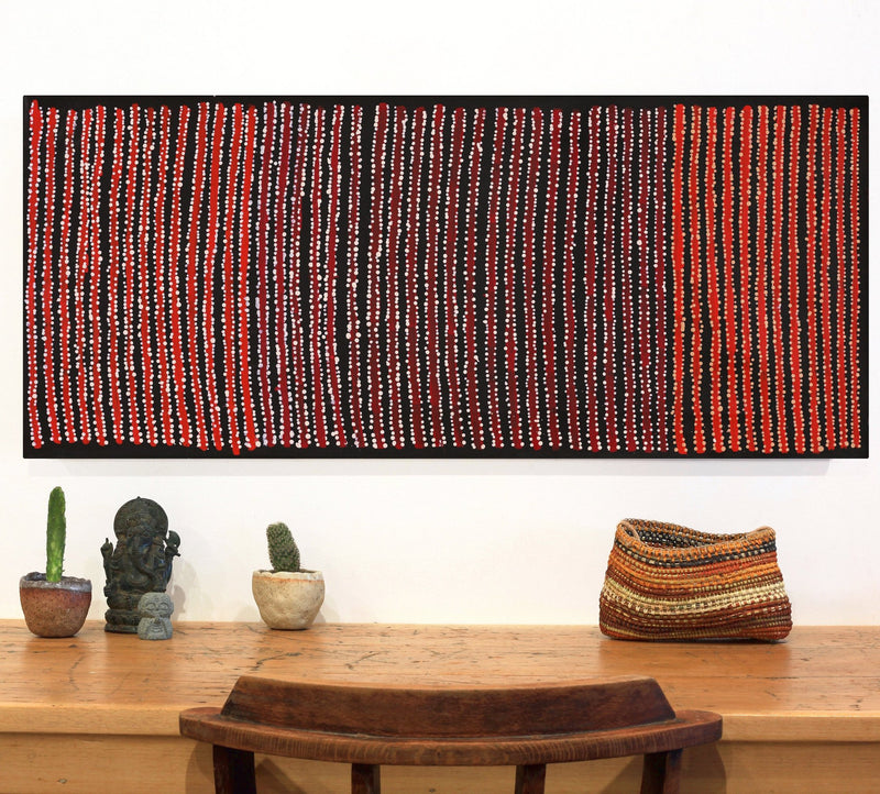 Aboriginal Artwork by Mitchell Japanangka Martin, Mina Mina Jukurrpa, 107x46cm