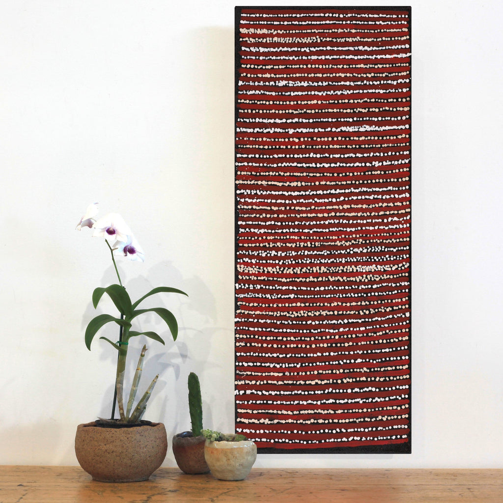 Aboriginal Artwork by Mitchell Japanangka Martin, Mina Mina Jukurrpa, 76x30cm