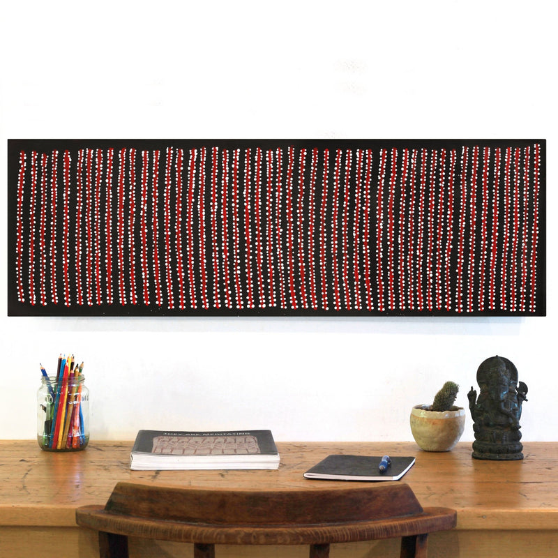 Aboriginal Artwork by Mitchell Japanangka Martin, Mina Mina Jukurrpa, 91x30cm