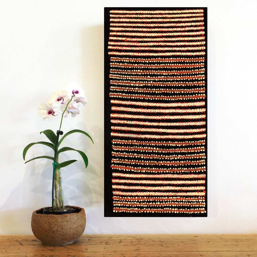 Aboriginal Artwork by Mitchell Japanangka Martin , Mina Mina Jukurrpa - Ngalyipi, 61x30cm