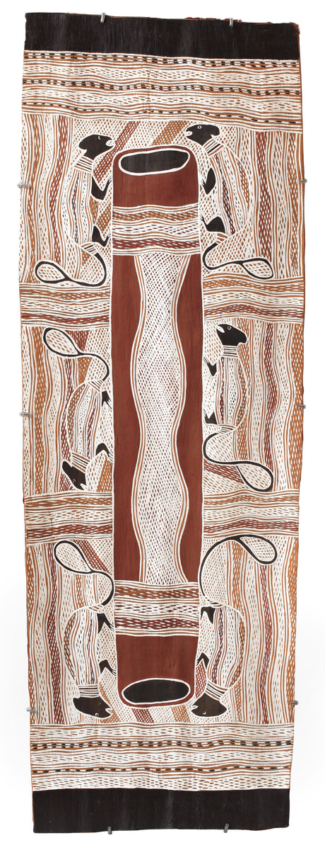 Aboriginal Art by Naminapu Maymuru-White, Mangalili Story, 136x47cm Bark - ART ARK®