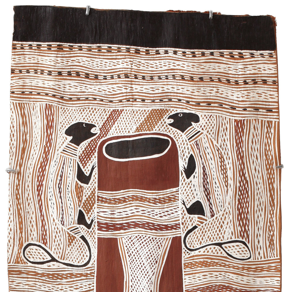 Aboriginal Artwork by Naminapu Maymuru-White, Mangalili Story, 136x47cm Bark